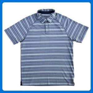 RHONE Polo Shirt Men's MEDIUM Blue Stripe Short Sleeve Performance Golf Casual